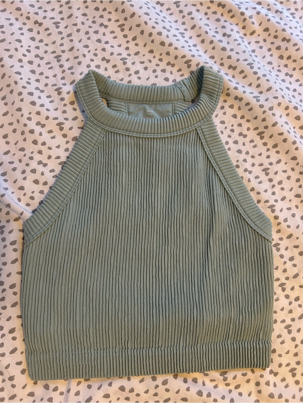 aerie Ribbed High-Neck Crop Tank - Sage